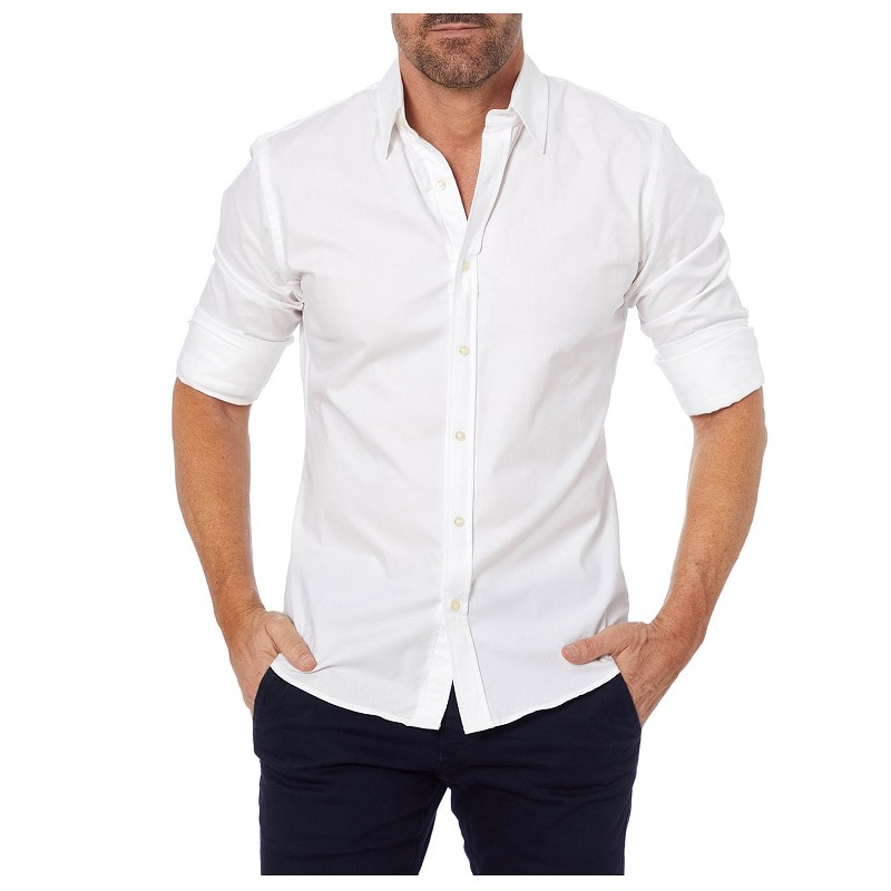 Men's Oxford Elastic Cotton Zipper Shirt with Hidden Zipper Fake