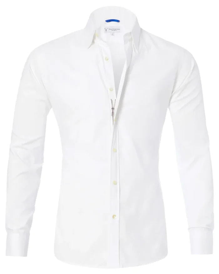 Men's Oxford Elastic Cotton Zipper Shirt with Hidden Zipper Fake